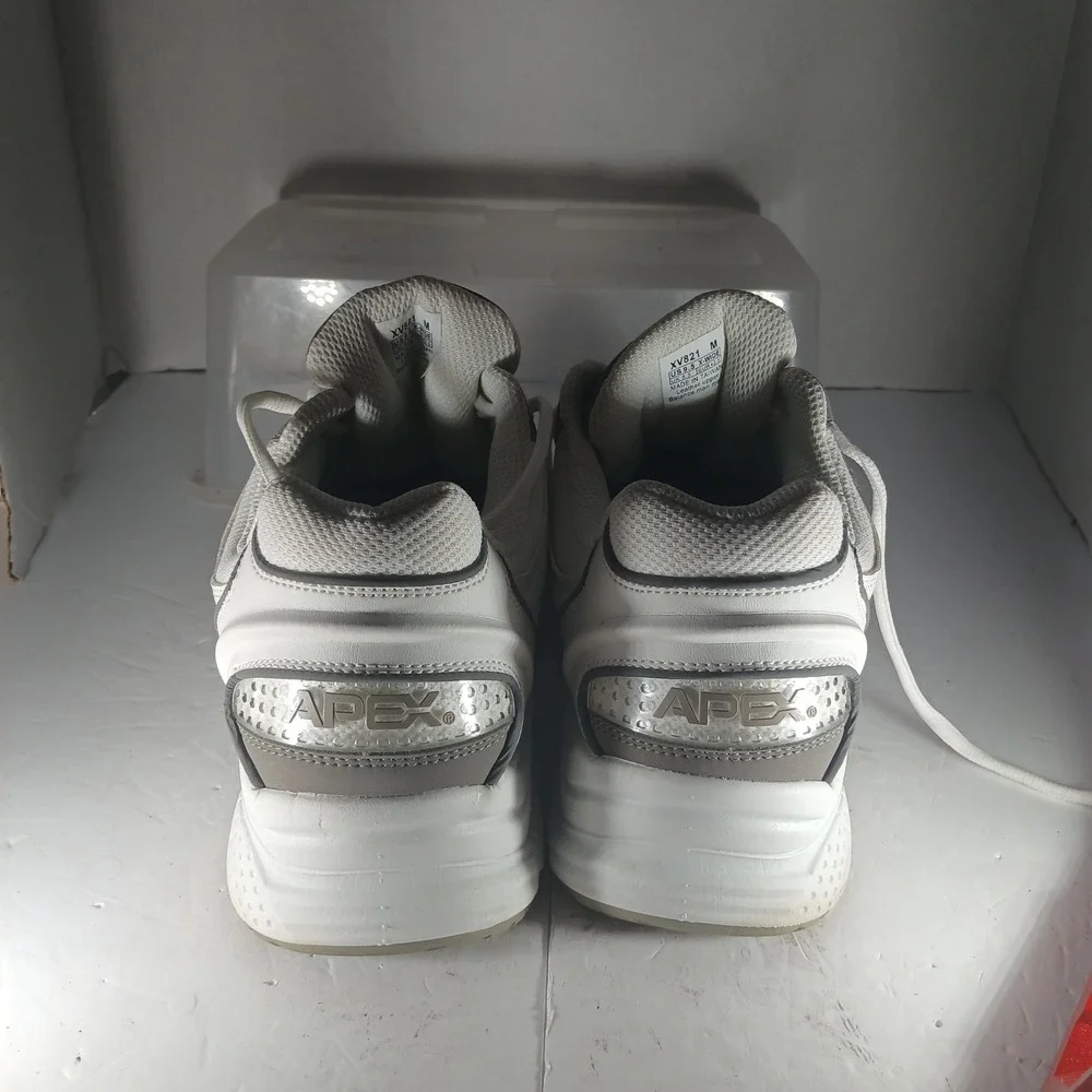 Apex Walking Shoes 9.5 X-Wide White Grey Leather Slip Resistant Dad Sneaker